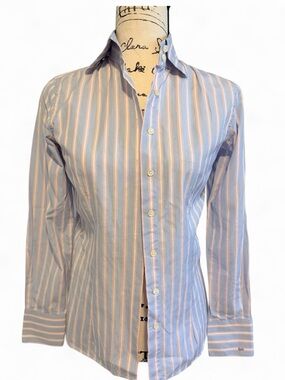 Slim-Fit Blue and Pink Stripe Dress Shirt